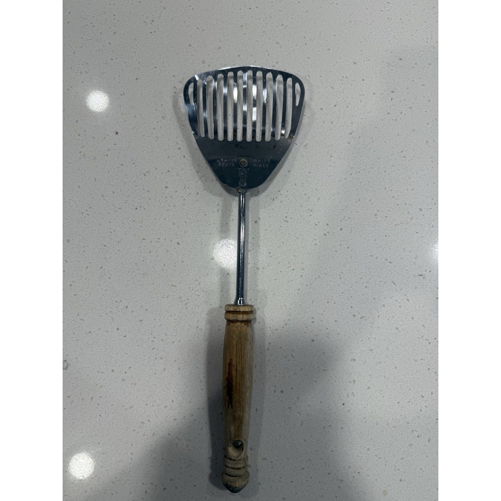Vtg Ekco Kitchamajig Slotted Spatula Wooden Handler 13"